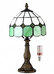Настільна лампа Tiffany Style Mediterranean вітражне скло 20 см 38 см Зелена - Фото 1