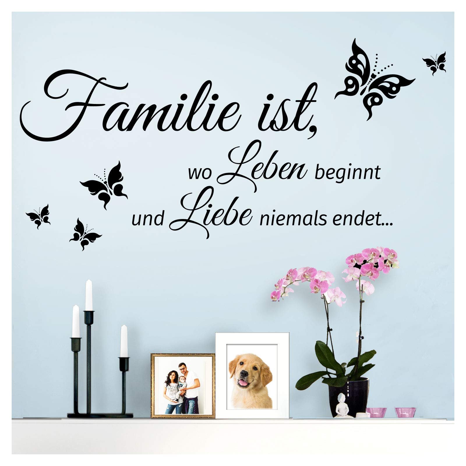 Наклейка на стіну Grandora W5548 "Familie ist, wo Leben beginnt und Liebe Niemals END." 80 x 40 см Dark Grey Butterfly, фото №1