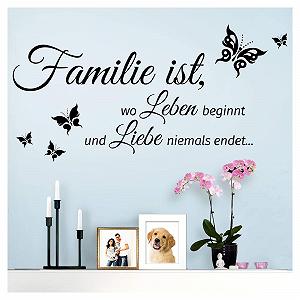 Наклейка на стіну Grandora W5548 "Familie ist, wo Leben beginnt und Liebe Niemals END." 80 x 40 см Dark Grey Butterfly - Фото 1
