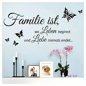 Наклейка на стіну Grandora W5548 "Familie ist, wo Leben beginnt und Liebe Niemals END." 80 x 40 см Dark Grey Butterfly - Фото 1
