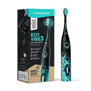 Електрична звукова зубна щітка happybrush Eco VIBE 3 набір з насадкою Чорна-М'ята - Фото 1