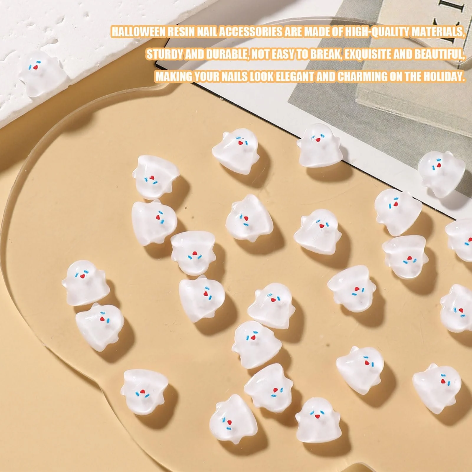 3D Хэллоуин украшения для ногтей, набор 100 шт, белые украшения для ногтей, акриловые украшения в виде привидения для дизайна ногтей, ювелирных изделий, аксессуаров, DIY изделий, фото №3