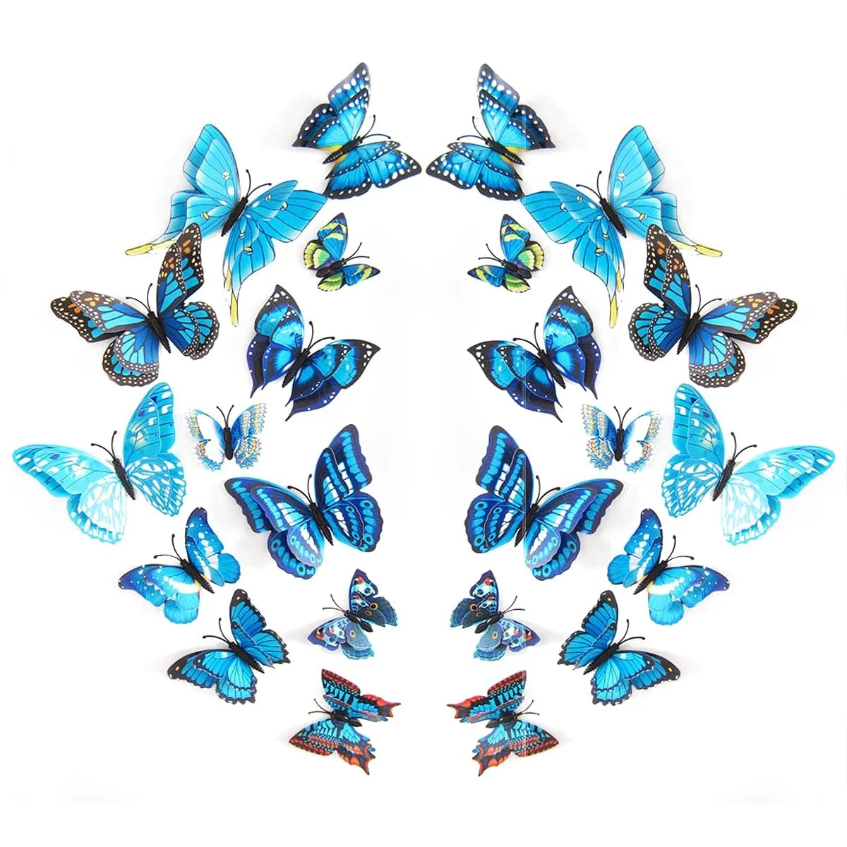 Наклейки на стену 24 шт. Бабочки Съемные магниты на холодильник 3D Двойные крылья Синий, фото №7