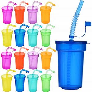 Набор стаканов VITEVER для вечеринок 16 шт, Многоразовые пластиковые стаканы с крышками и соломинками для школьных мероприятий, тематических вечеринок и дней рождений - Фото 1