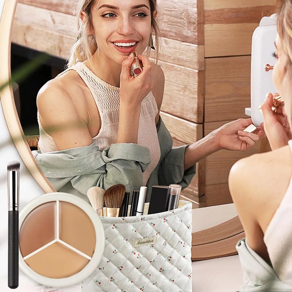 Консилер Tri-Colour Палетка консилерів Повне покриття Корегує темні кола Червоні плями Шрами Матовий (2 шт.), фото №6