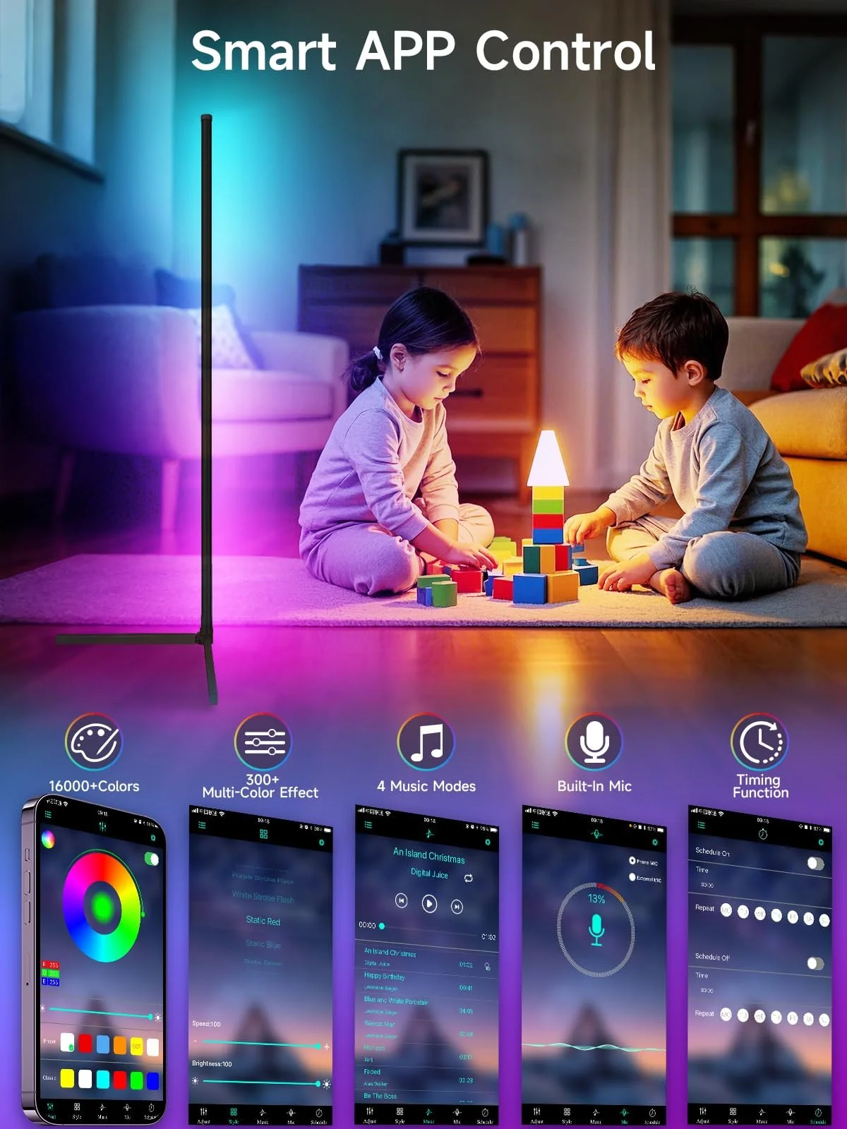 Напольный светильник Tyute LED угловой RGB Smart App Remote Control, фото №3