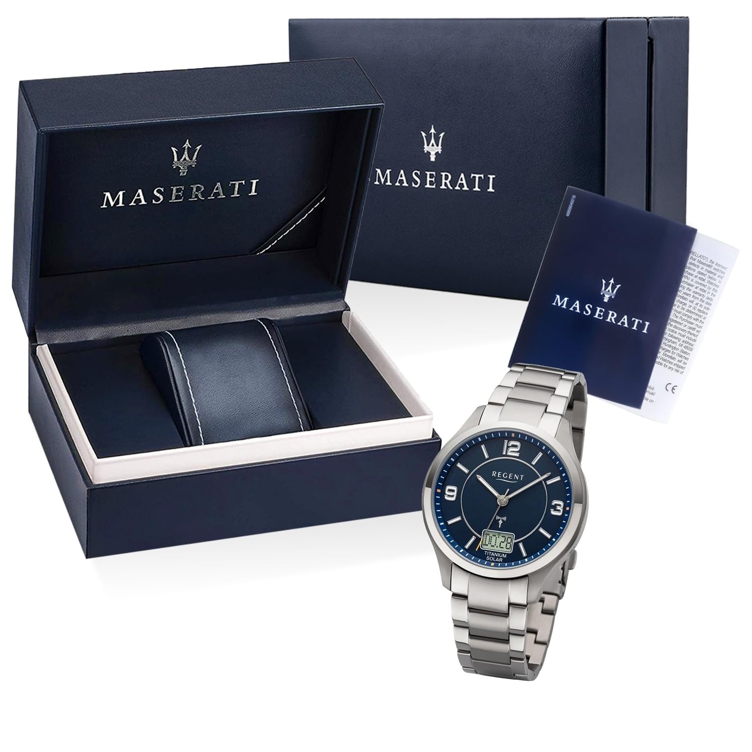 Годинник Regent BA-714 для чоловіків з сонячним живленням та радіокеруванням титан діаметр 42 мм сріблясто-блакитний браслет, фото №4