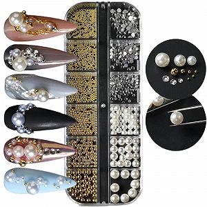 Стрази для нігтів 1білі напівкруглі ікринки, акрилові прикраси для нігтів, 1 коробка - Фото 1