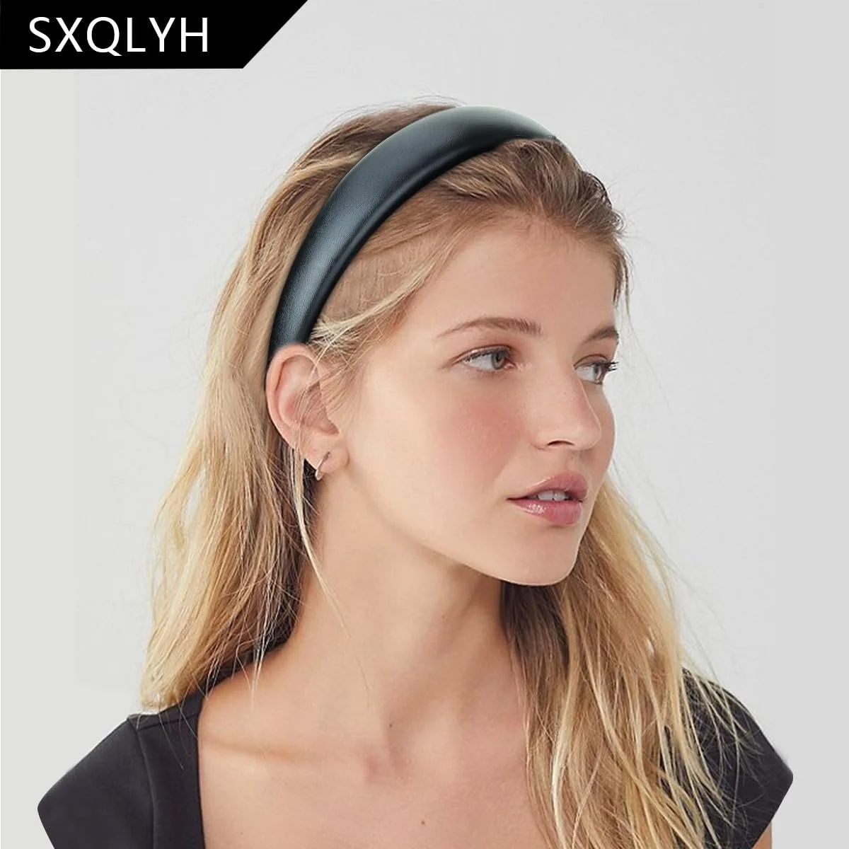 Обруч Жіночий Широкий М'який PU Шкіра Класичний Стиль Чорний, фото №3