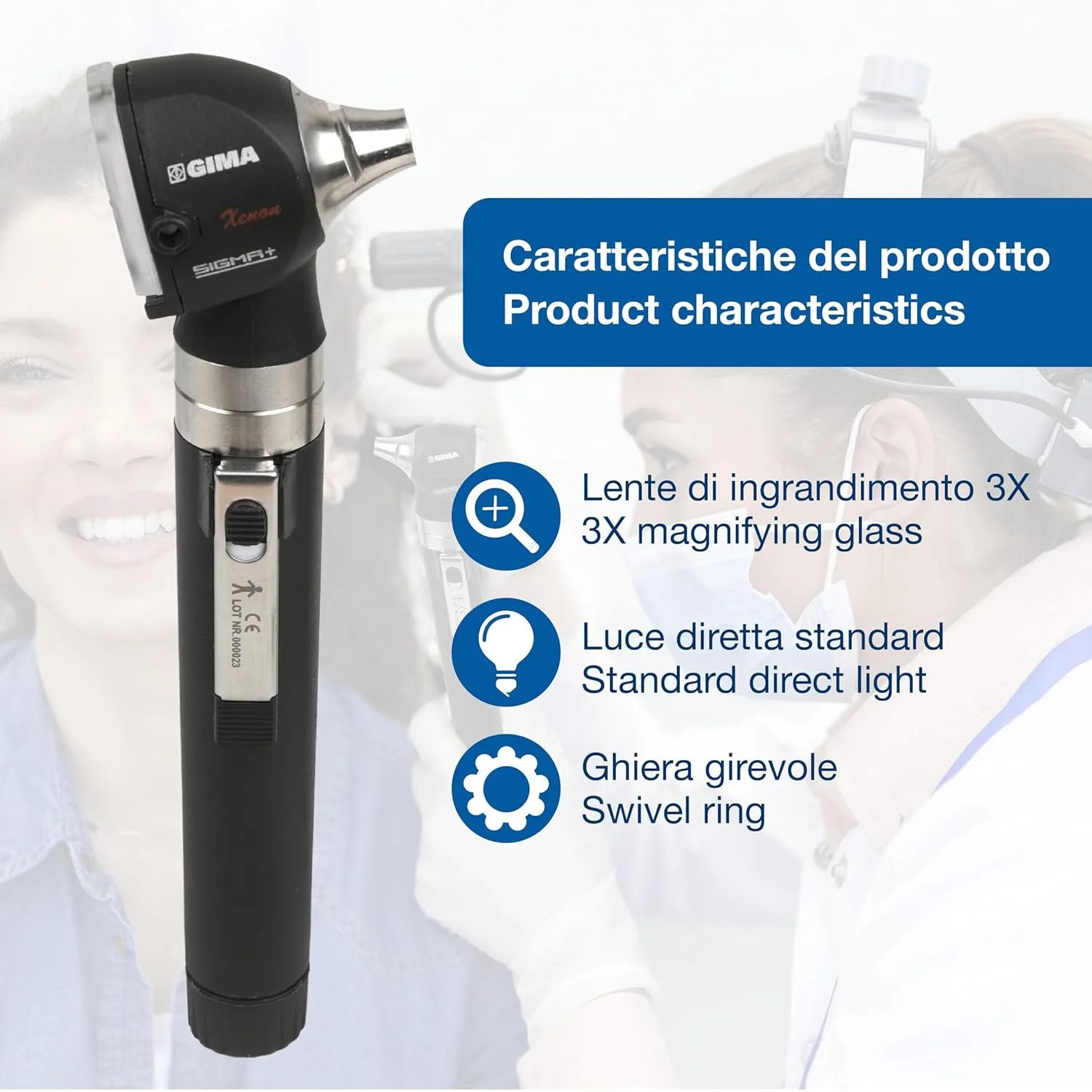 Отоскоп GIMA F.O.SIGMA 2.5V Черный, фото №7 Отоскоп GIMA F.O.SIGMA 2.5V Черный, фото №7