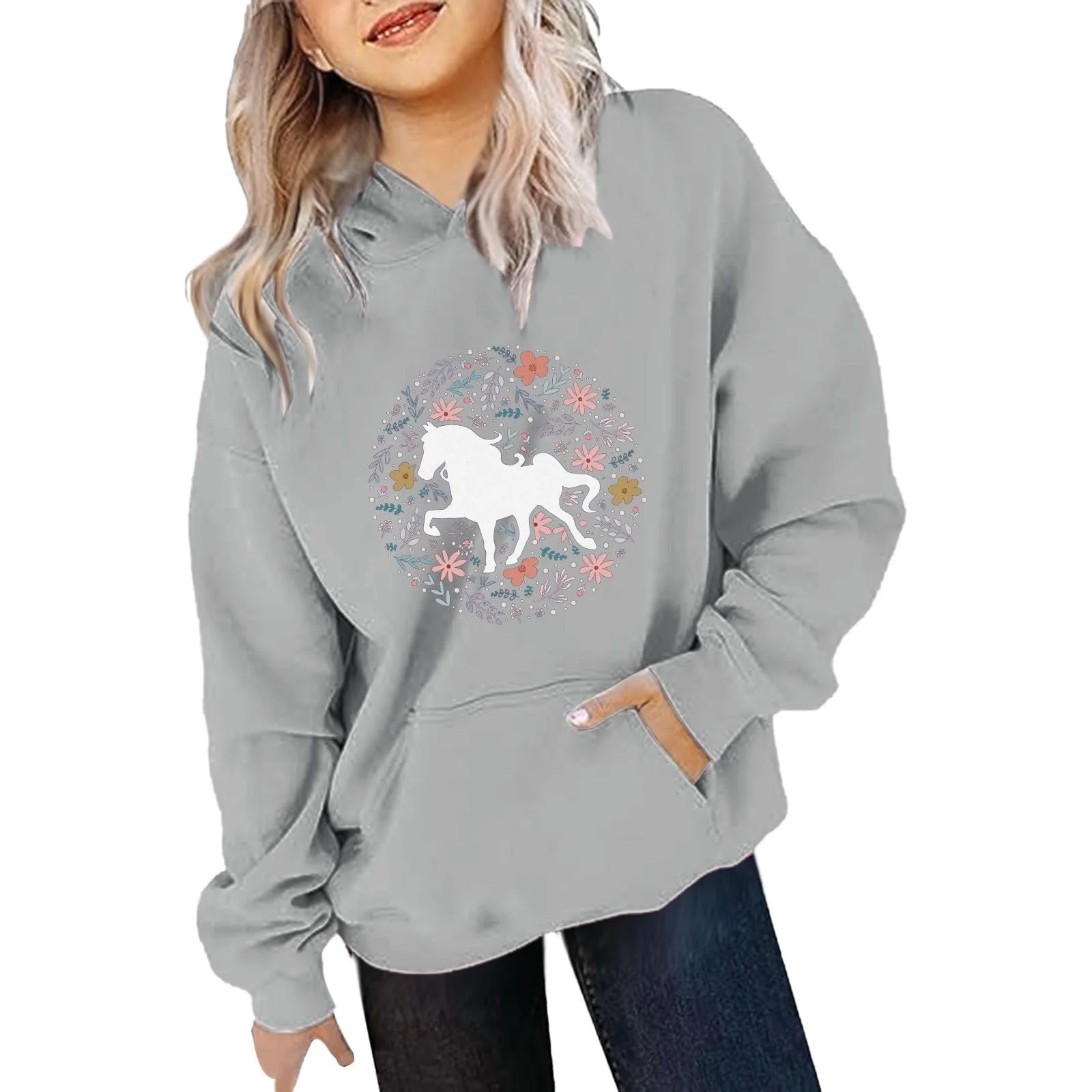 Худі для дівчинки з довгими рукавами та малюнком коня, фото №2