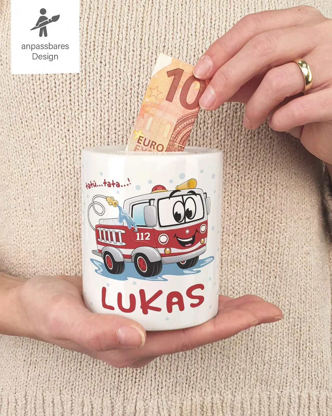 Скарбничка Пожежна машина Персоналізована Керамічна, фото №3