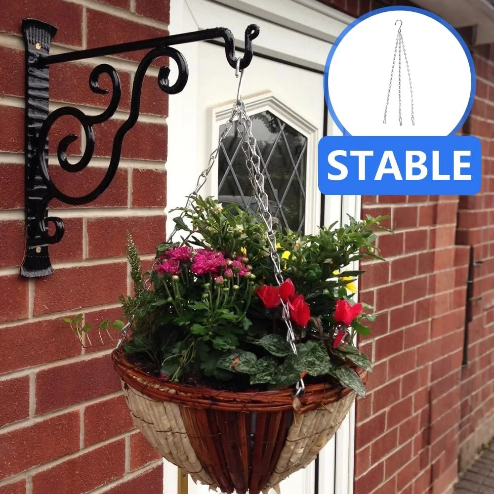 Ланцюжки для підвісних кошиків 4 шт. Метал 3-точкові 40 см Чорний, фото №3