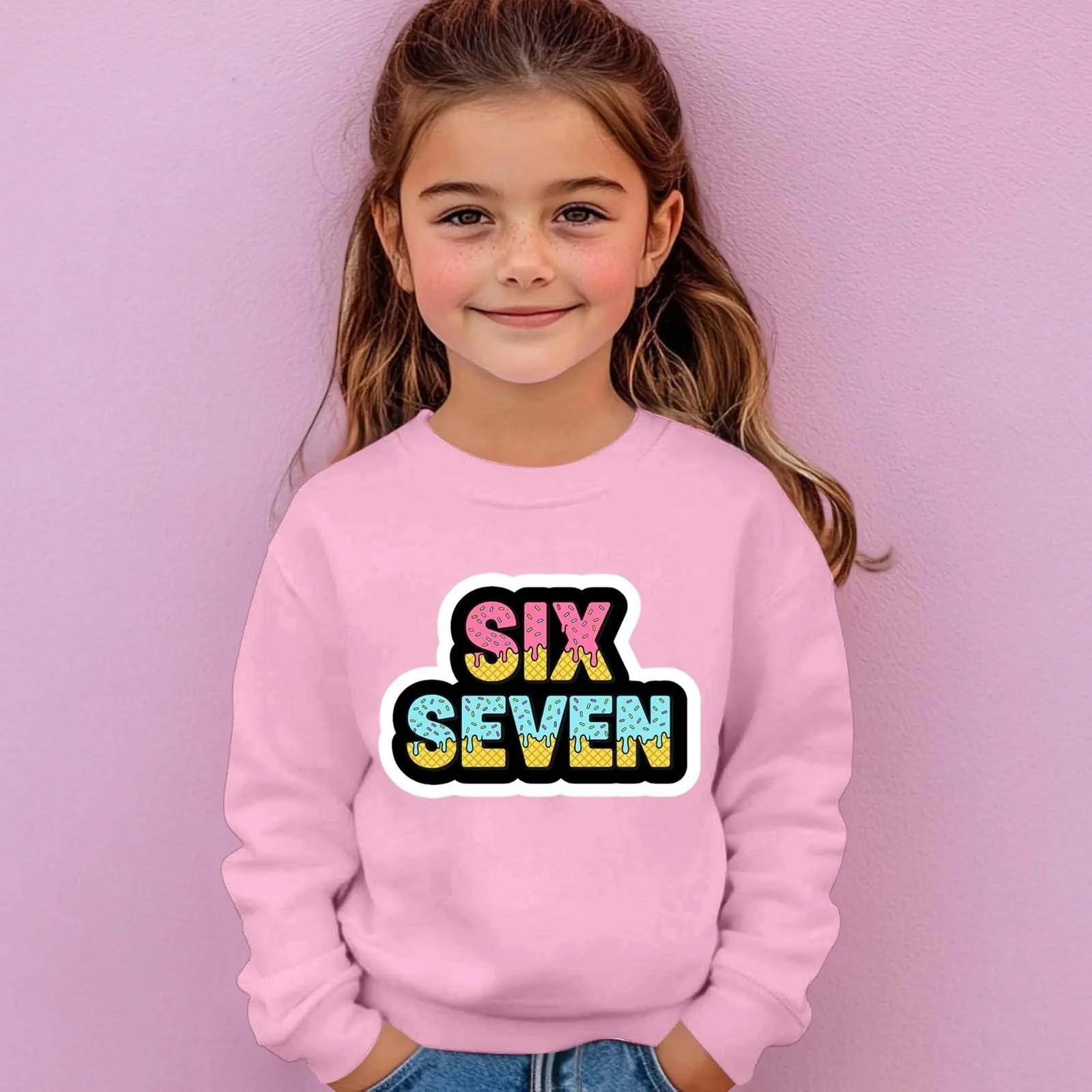 Вільний світшот для дівчинки з принтом, довгими рукавами та круглим вирізом, фото №4