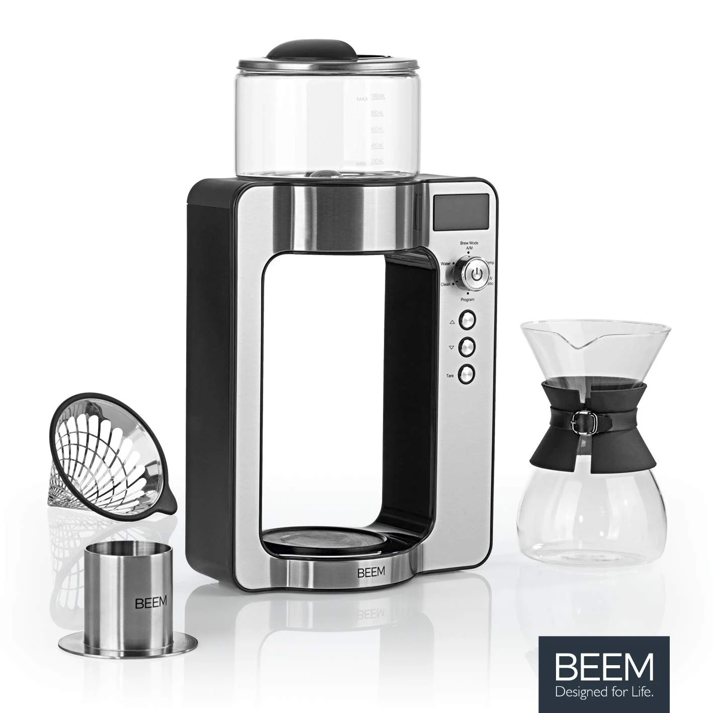 Капельная кофеварка BEEM Basic Selection 3597 POUR OVER Нержавеющая сталь Стеклянный кувшин 0.75 л Вращающаяся головка Черный Серебристый, фото №5