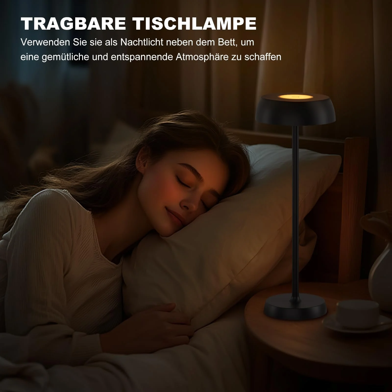 Настільна лампа бездротова світлодіодна акумуляторна з сенсорним керуванням та 4 режимами набір з 2 Чорна, фото №4