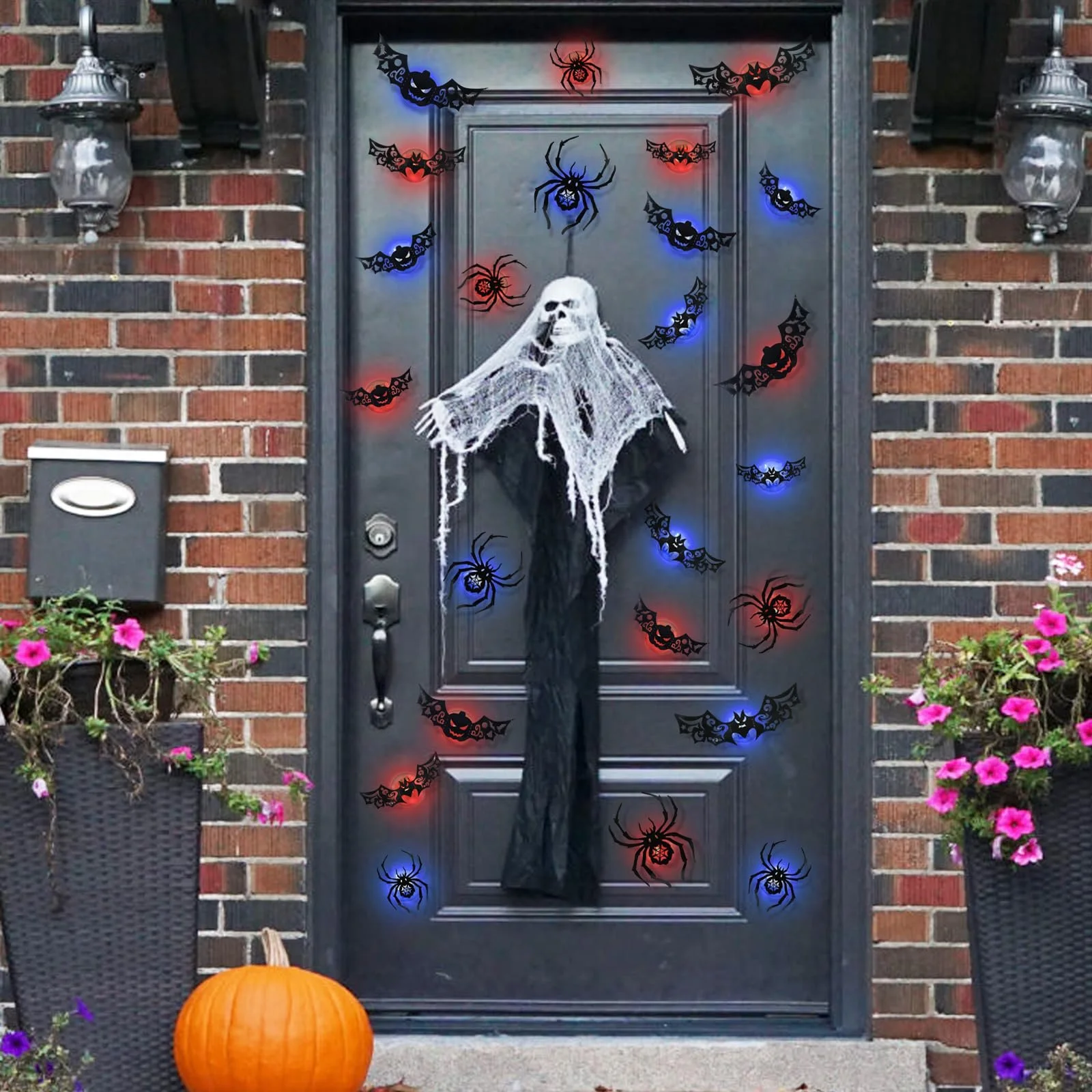 Набір наклейок для декору на Хелловін 24 LED Кажани Гарбузи Павуки 3D, фото №7