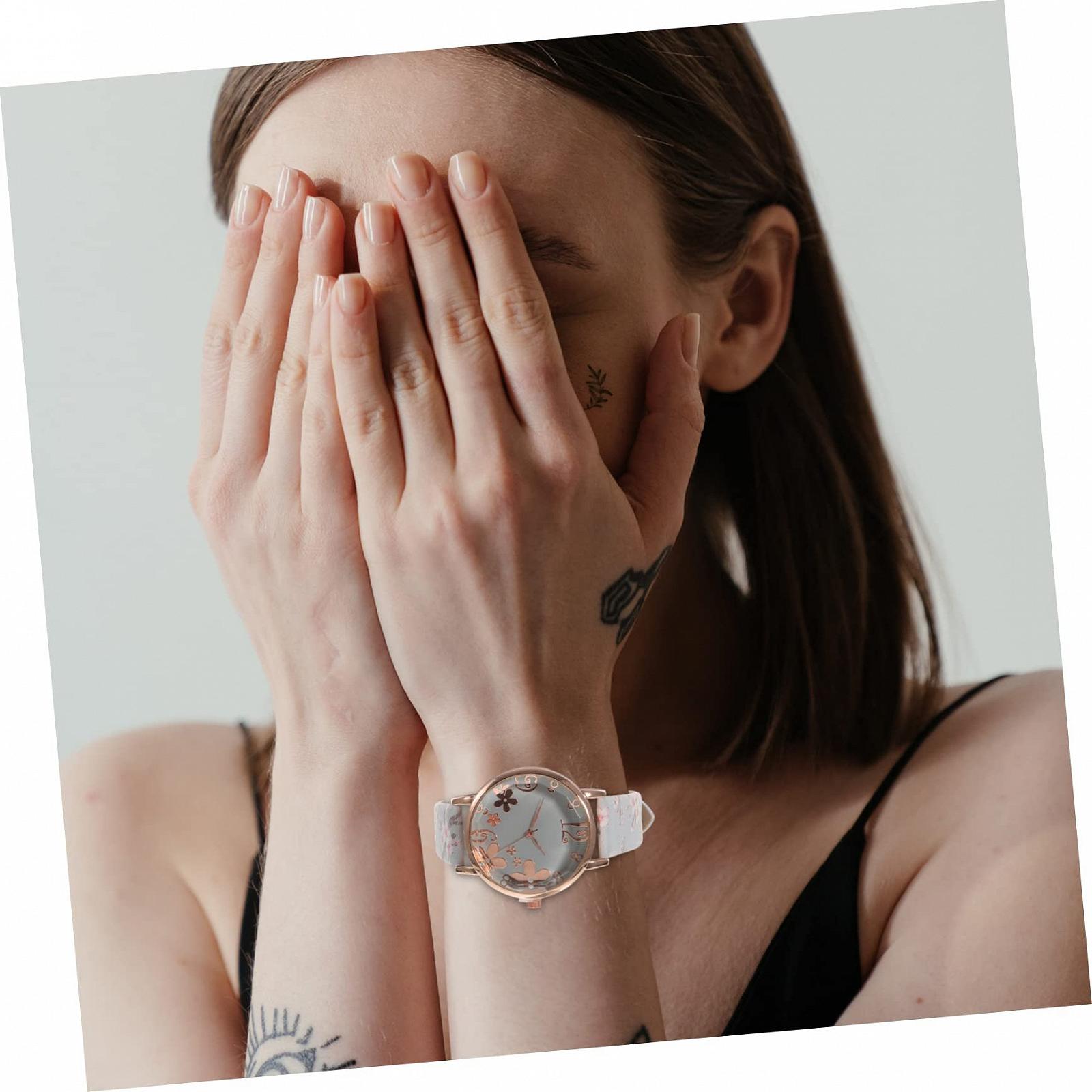 Кварцовий годинник PartyKindom Жіночий годинник зі шкіряним ремінцем Рожевий, фото №5