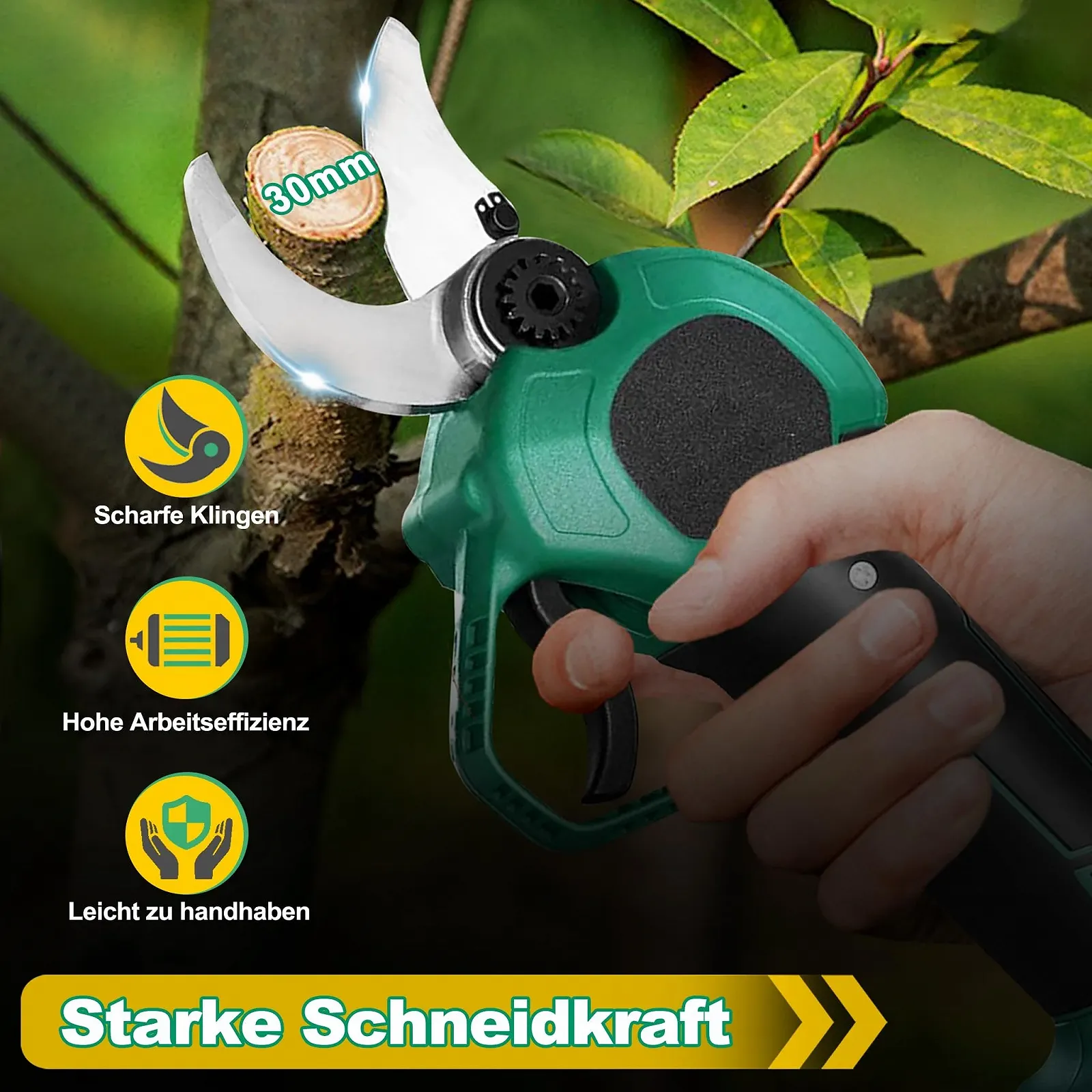 Секатор UISEBRT електричний 48 V 3000 mAh, діаметр різу 30 мм, фото №3