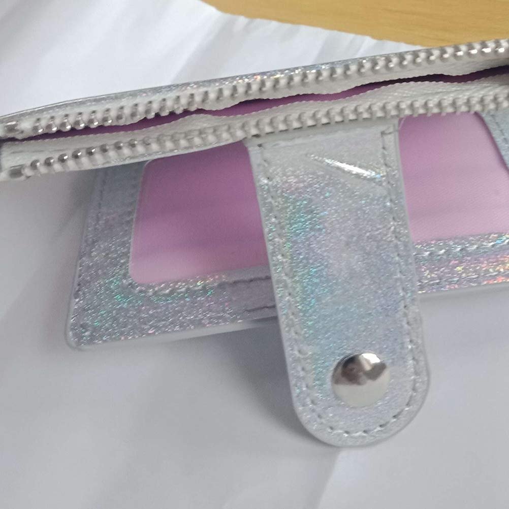 Кошелек Lurrose Holographic PU Кожаный С вышивкой для женщин Блестящая Сумочка Креативный Кошелек на молнии для банковских карт и денег (Серебряный) Фиолетовый S, Фиолетовый, Модный, фото №5