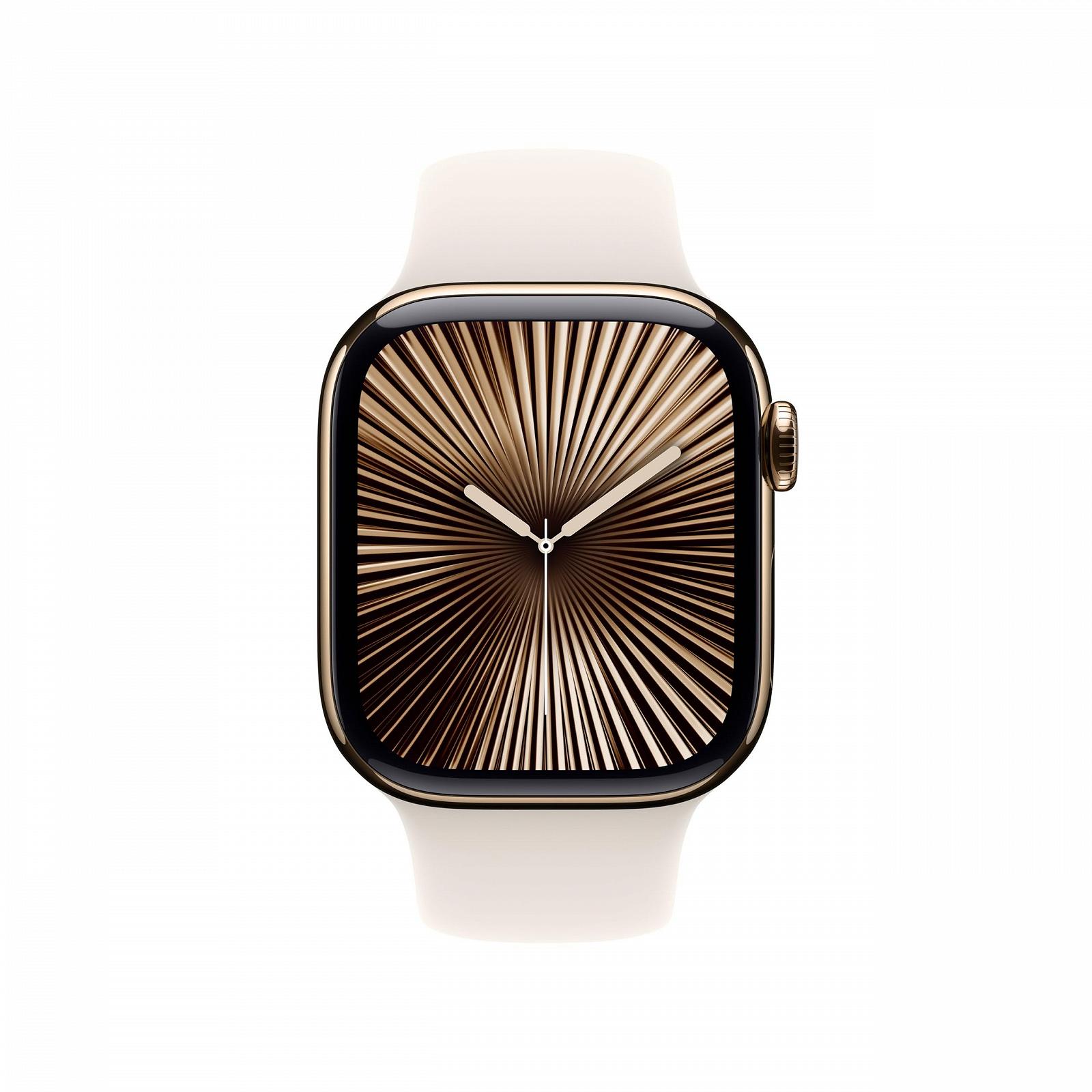 Смарт-часы Apple Watch Series 10 (GPS + Cellular, 42 мм) Титановый корпус Золотой Спортивный ремешок Polar Star (M/L), фото №2