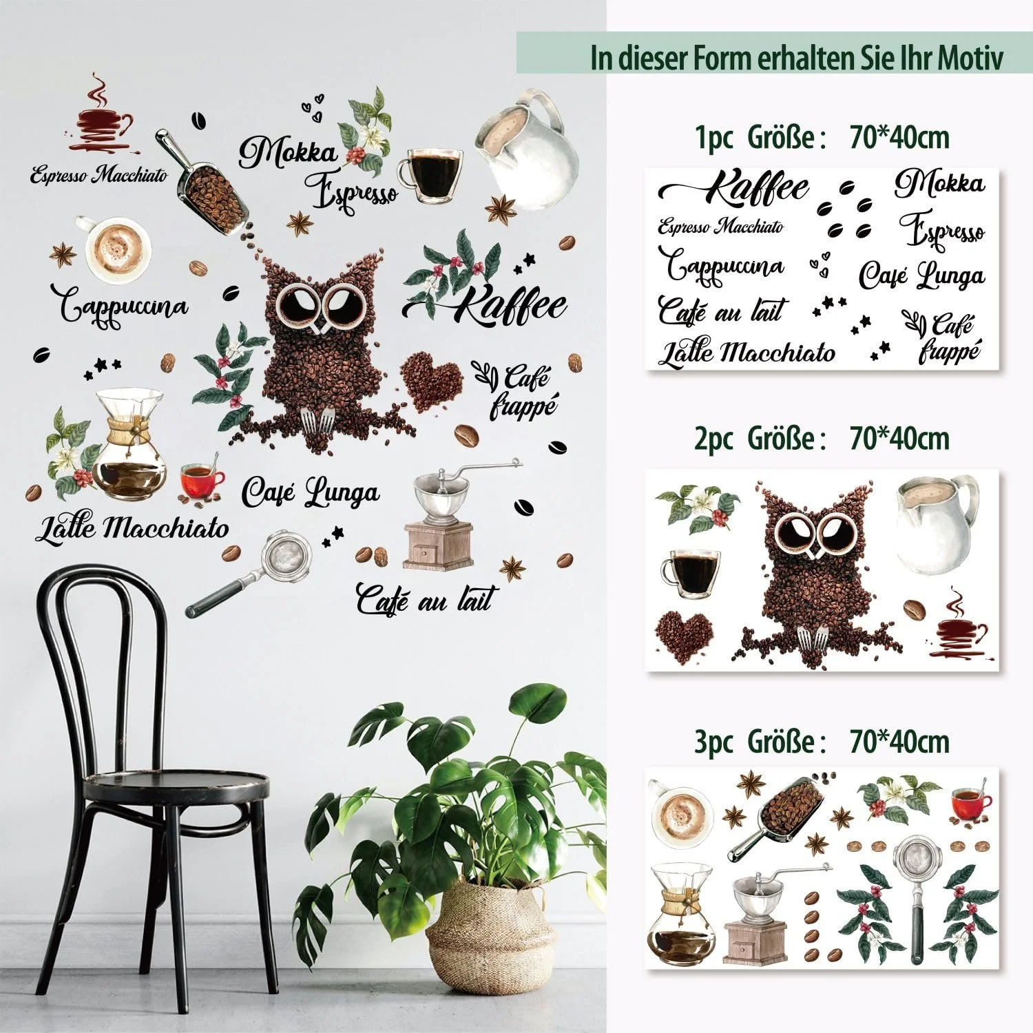 Наклейки на стену Coffee Varieties Owl Coffee Beans 47 шт., фото №2