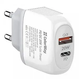 Зарядное устройство ColorWay Type-C PD USB QC3.0 20W white (CW-CHS024QPD-WT) synthetic.ua - Фото 1