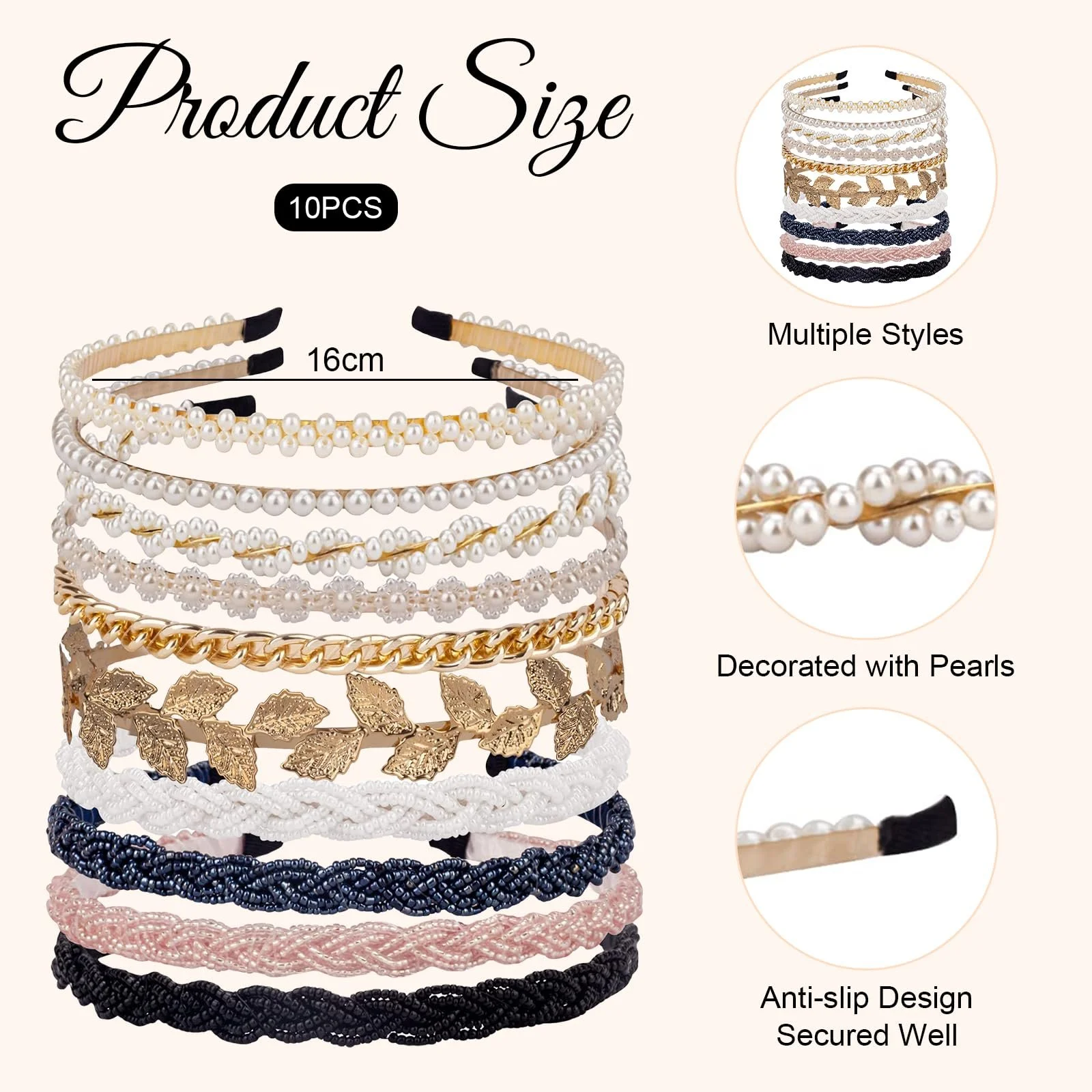 Обруч для волосся з перлами для жінок та дівчат, набір з 10, фото №2 Обруч для волосся з перлами для жінок та дівчат, набір з 10, фото №2