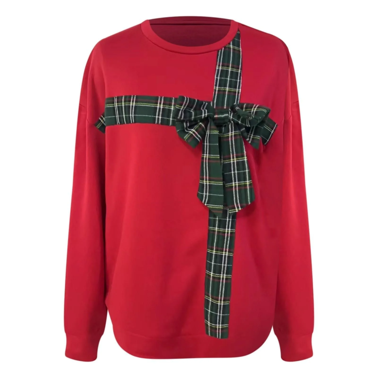 Уютный Рождественский Свитшот 2025, Женский Свитшот для Отпуска, Oversize Свитшот для Женщин, Бант, Круглый Вырез, Длинные Рукава, Пуловер, Эстетичная Винтажная Одежда, Блузка, фото №1