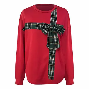Уютный Рождественский Свитшот 2025, Женский Свитшот для Отпуска, Oversize Свитшот для Женщин, Бант, Круглый Вырез, Длинные Рукава, Пуловер, Эстетичная Винтажная Одежда, Блузка - Фото 1