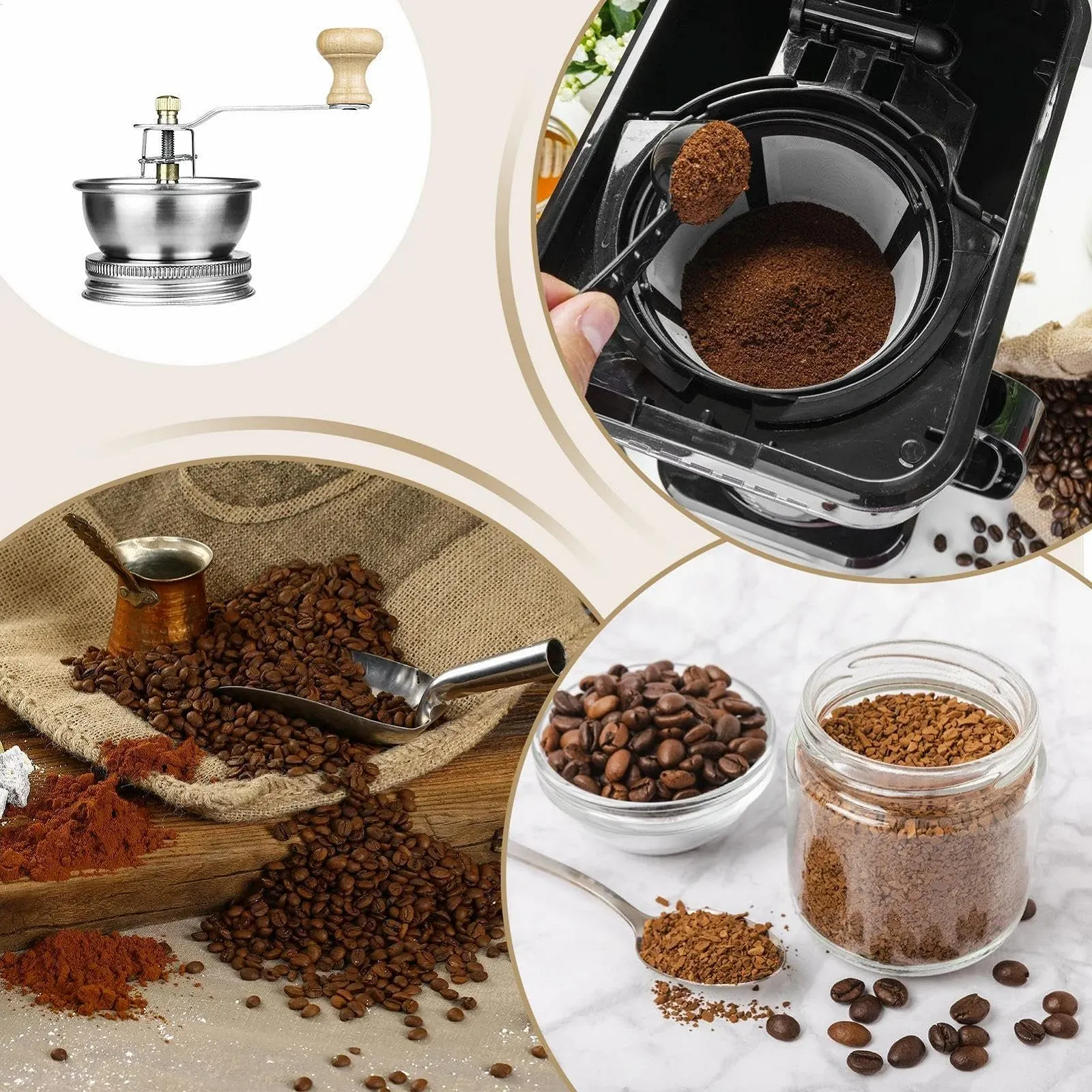 Кавомолка ручна для банки Mason з кришкою, портативна для кемпінгу, з нержавіючої сталі з ручкою для Mason, фото №4