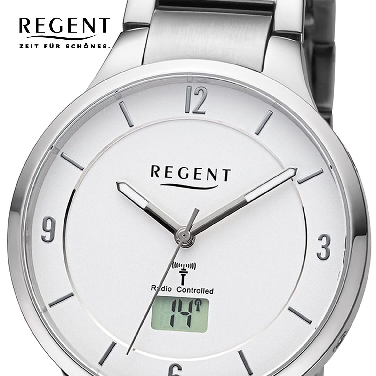 Женские радиоуправляемые часы REGENT Аналоговые Цифровые Металлический ремешок Серебряный, Серебряный / серебряный, Браслет, фото №2