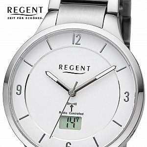Женские радиоуправляемые часы REGENT Аналоговые Цифровые Металлический ремешок Серебряный, Серебряный / серебряный, Браслет synthetic.ua - Фото 1