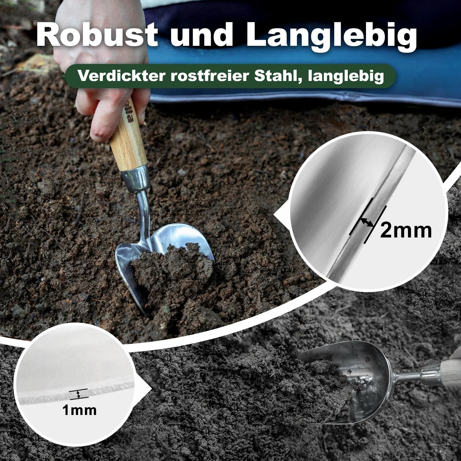 Лопата садовая Eadwiella One Heart Shaped, нержавеющая сталь, с деревянной эргономичной нескользящей ручкой, фото №5