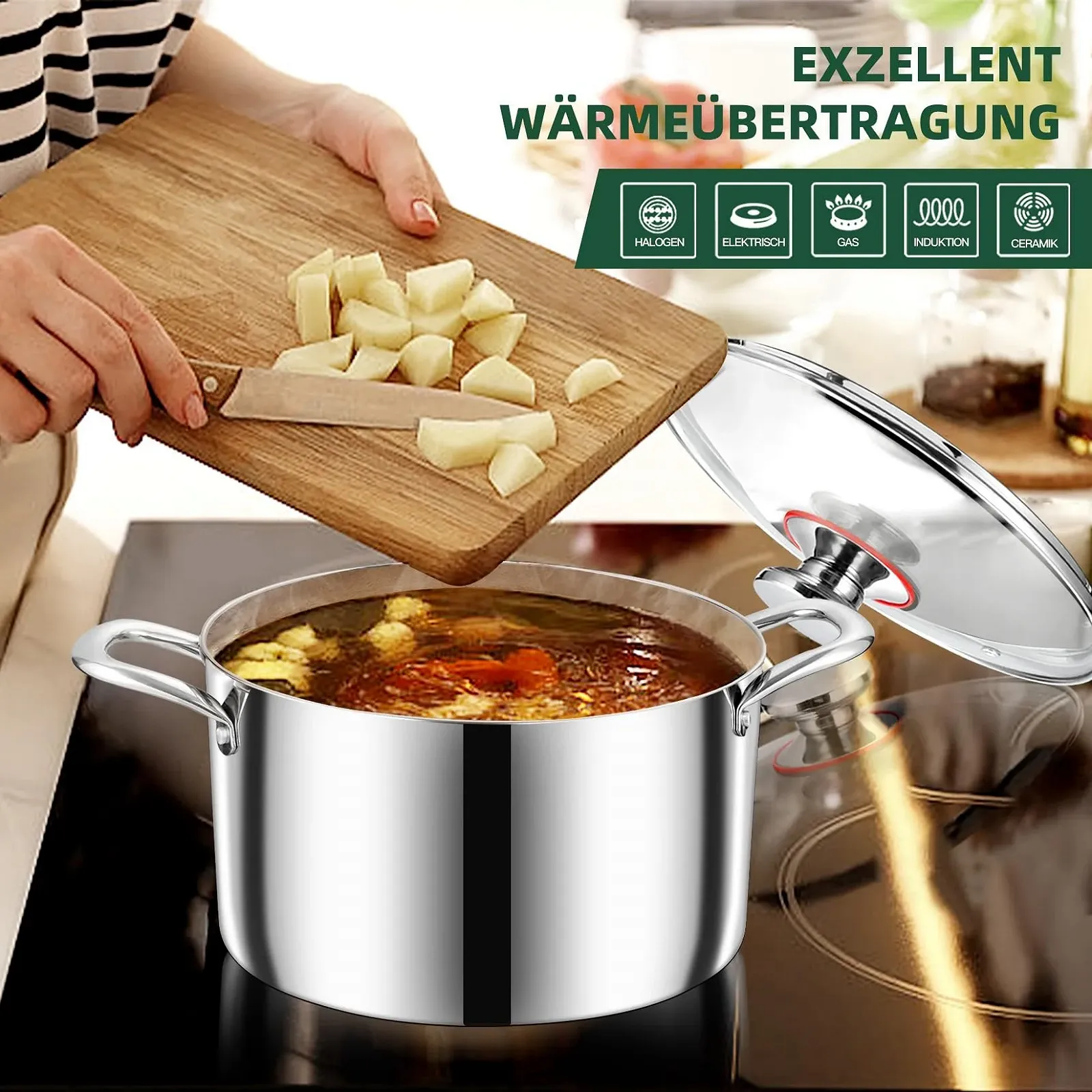 Каструля Onader 3-шарова з нержавіючої сталі Індукційна 3.3 л з кришкою 20 см, фото №5 Каструля Onader 3-шарова з нержавіючої сталі Індукційна 3.3 л з кришкою 20 см, фото №5