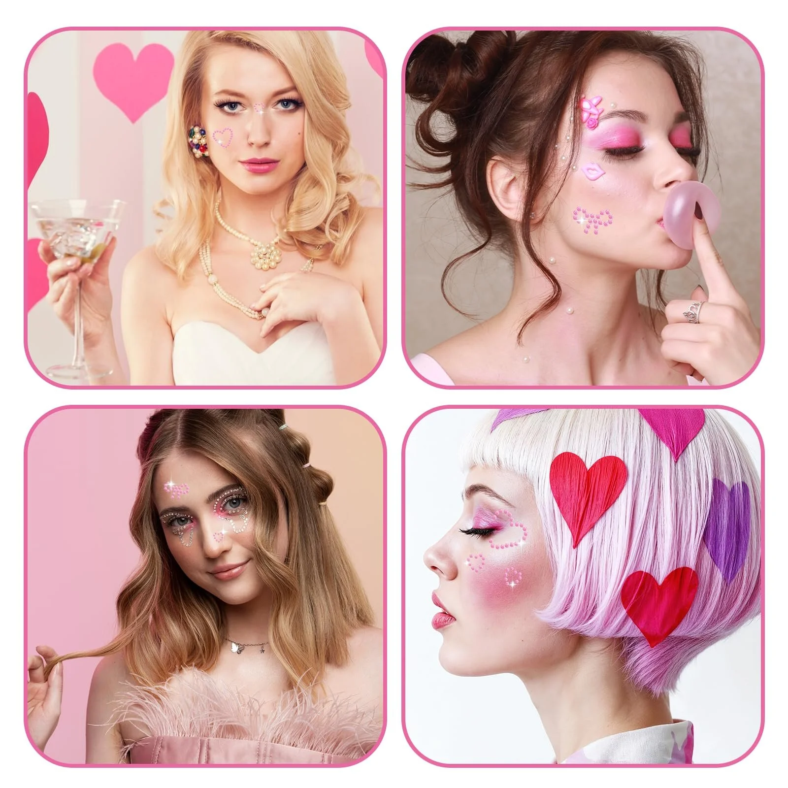 Стразы самоклеящиеся 3 листа Наклейки в форме сердца с драгоценными камнями для лица, Блестящие камни Стразы Жемчужные наклейки, Стразы для лица для лица, Макияж глаз, Ногти, Поделки для тела, фото №3