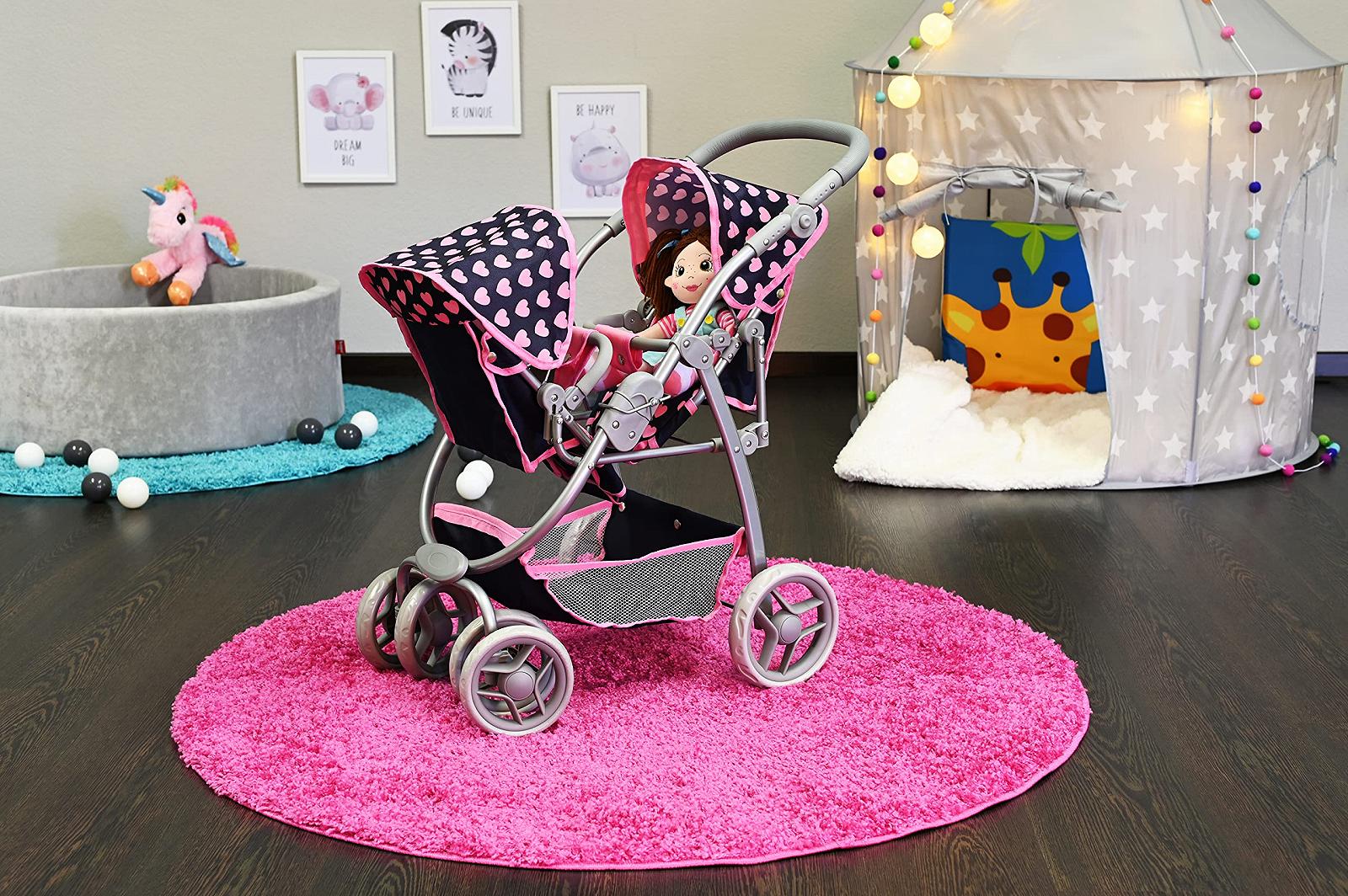 Коляска для кукол KNORRTOYS.com Milo 16441 Двухместная Розовые сердца, фото №2