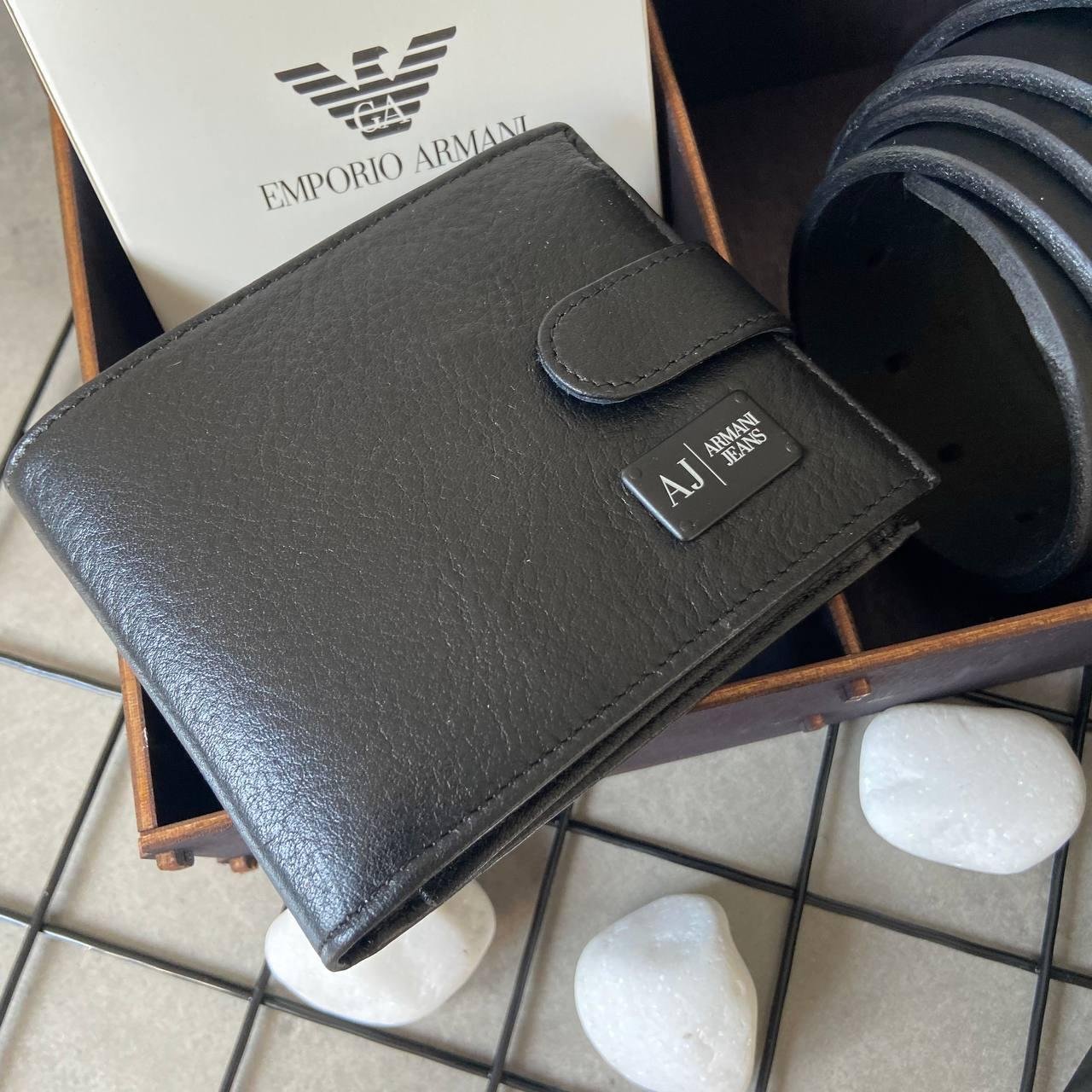 Подарунковий набір брендовий ремінь і гаманець для чоловіка Armani Jeans, фото №3