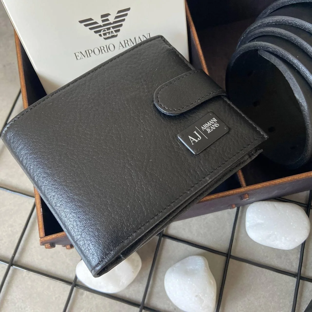 Подарунковий набір брендовий ремінь і гаманець для чоловіка Armani Jeans, фото №3