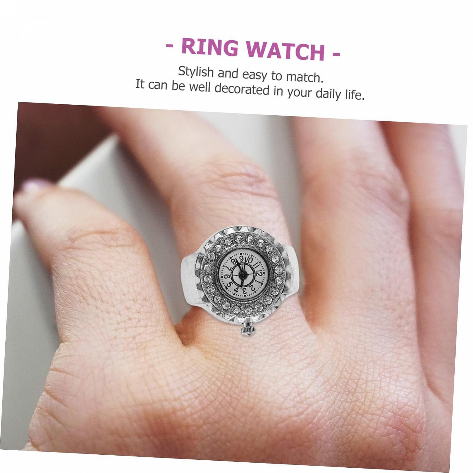 Часы-кольцо LIFKOME Модные кольца Ювелирные изделия на палец Кольцо-часы с бриллиантом Petite Silver для модного кольца Электронные часы цинковый сплав серебро, фото №2
