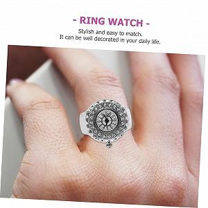 Часы-кольцо LIFKOME Модные кольца Ювелирные изделия на палец Кольцо-часы с бриллиантом Petite Silver для модного кольца Электронные часы цинковый сплав серебро synthetic.ua - Фото 1