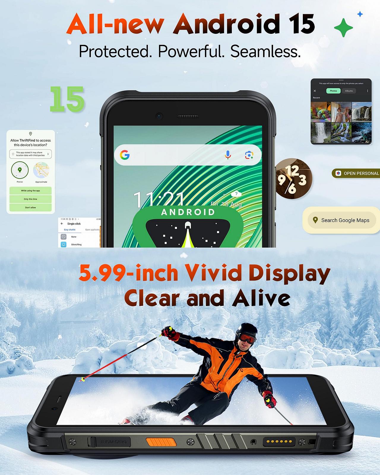 Смартфон Ulefone RugKing 9600mAh 126dB 16GB + 128GB IP68K 50MP 5.99" 3-SIM Android 15, фото №8