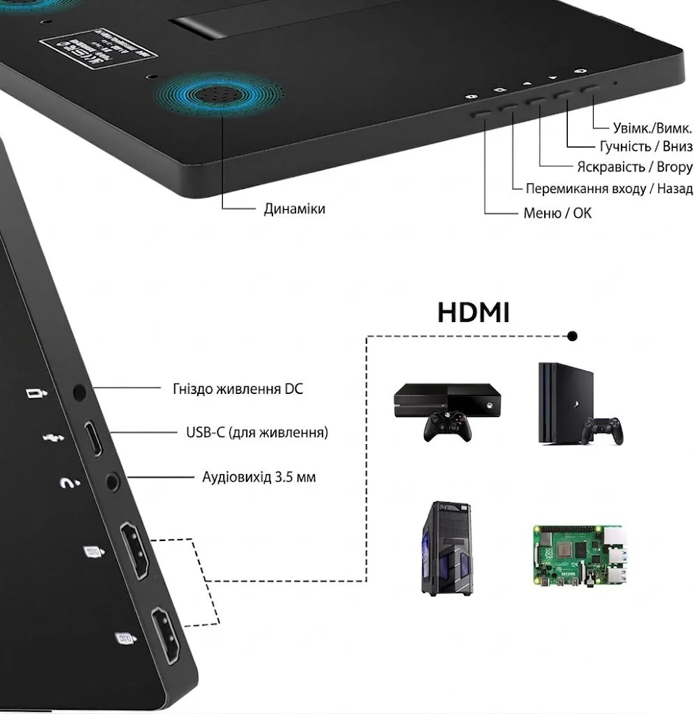 Монитор портативный 10.1" Pisichen Full HD IPS 60 Гц, фото №3
