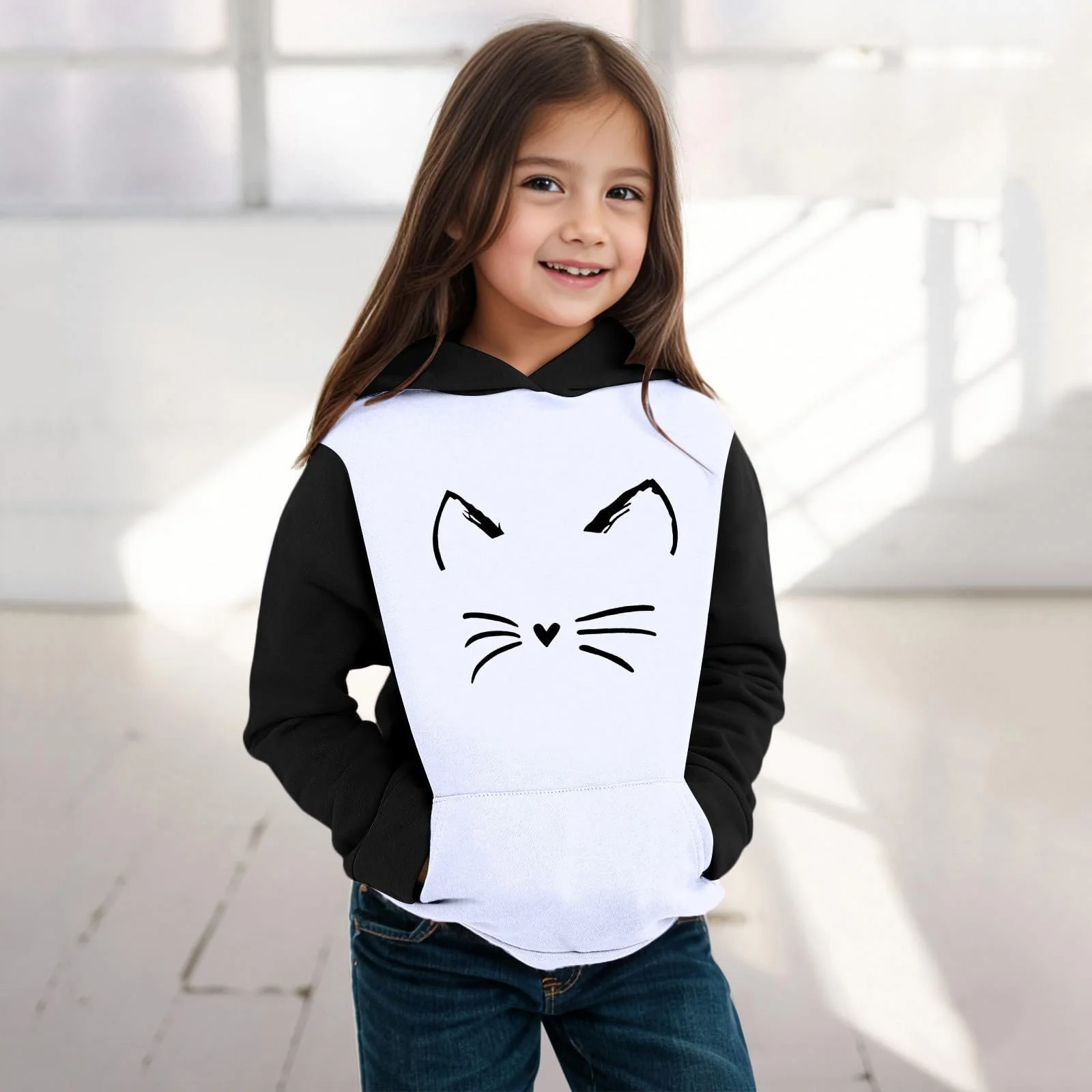 Худи для девочки, с мультяшными принтами, теплый, фото №3