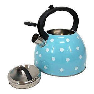 Купити Чайник из нержавеющей стали со свистком 2,5л UNIQUE UN-5301 Голубой в горошек - Фото 1 Чайник из нержавеющей стали со свистком 2,5л UNIQUE UN-5301 Голубой в горошек - Фото 1