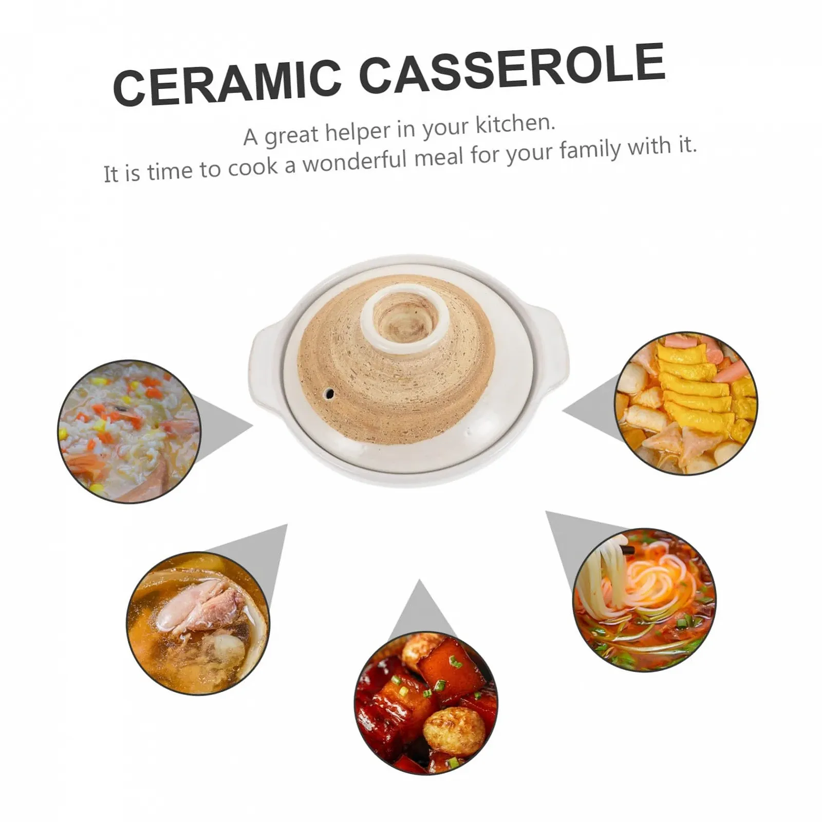 Кастрюля для запекания Керамическая с крышкой Японский глиняный горшок Термостойкая, фото №3