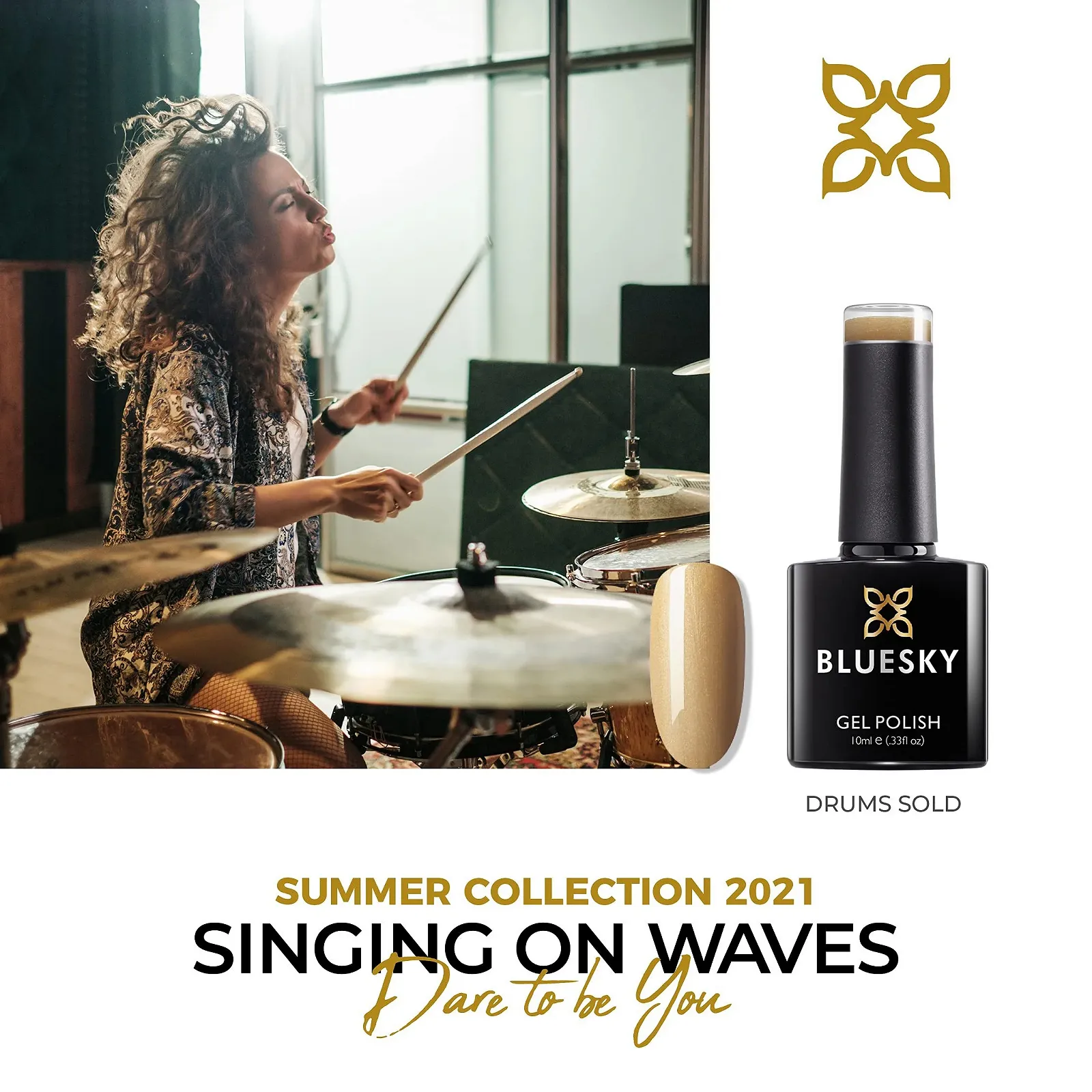 Гель-лак Bluesky Summer 2021 Collection Drums Solo Ss2122, 10 мл, бронзово-коричневый, золотой, перламутровый шиммер, металлик, фото №2