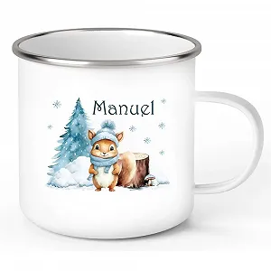 Кружка Емальована або Керамічна Дитяча з Іменем Різдвяна Білка #1, Емаль - Фото 1