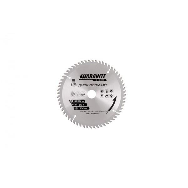 Диск пильный GRANITE GM для дерева с твердосплавными напайками 180*22,2*60Т, адаптер 22,2-20, 8500 об/м 5-18-060, фото №1