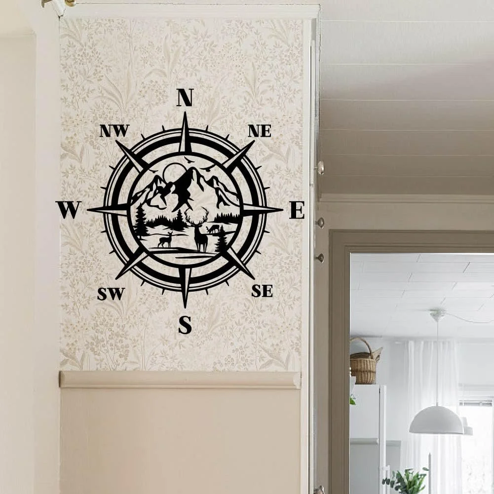 Наклейка на стіну SUPERDANT Компас та гори Вінілова Чорна, фото №1